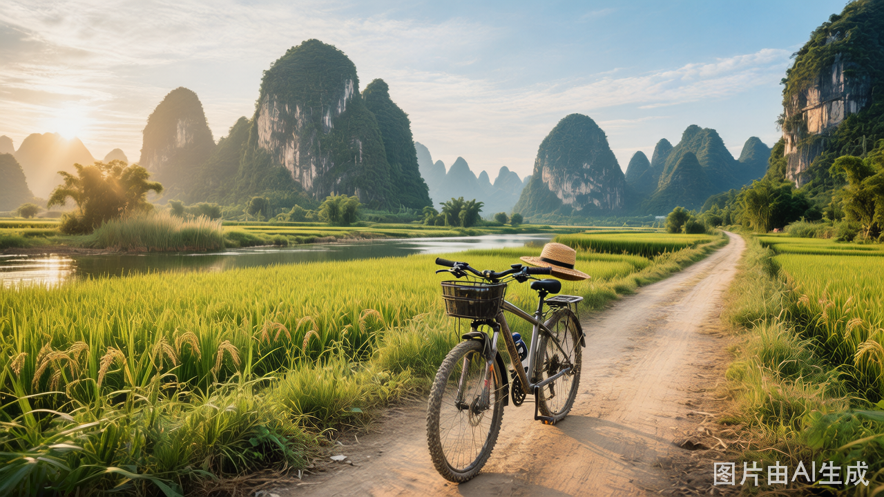 Yangshuo countryside cycling with karst mountains
